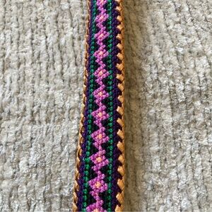 Vintage Colorful Woven Fabric & Leather Belt 34 Boho Western Classic